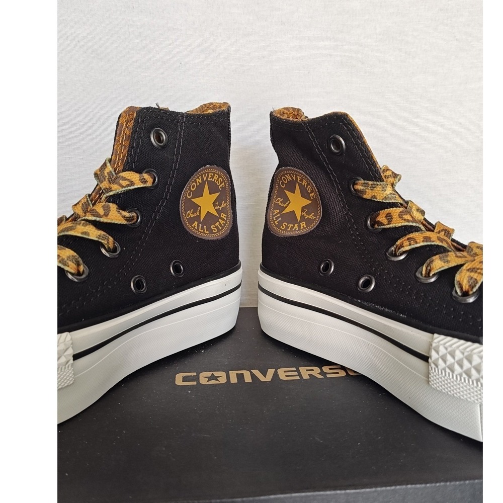 Converse Chuck Taylor All Star Platform Zip Black Leopard Pinecone Kids 12 New - Picture 6 of 10
